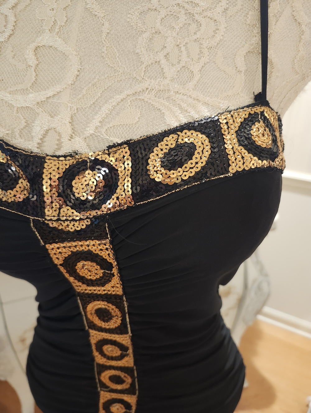 Vintage Deco Black & Gold Sequin Stage Diva Dance Dress S - Picture 6 of 8